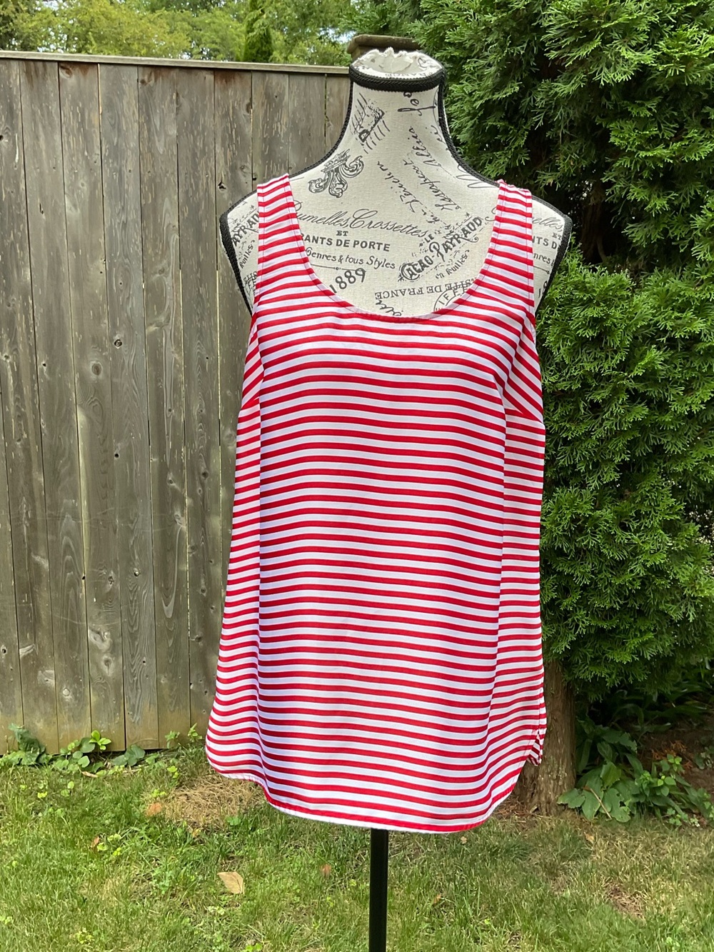 Michael Kors Red and White Striped Scoop Neck Tank